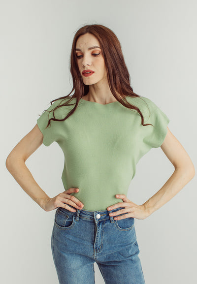 Honey Green Round Neck Knitted Sleeveless Top