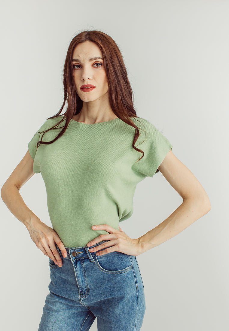 Honey Green Round Neck Knitted Sleeveless Top