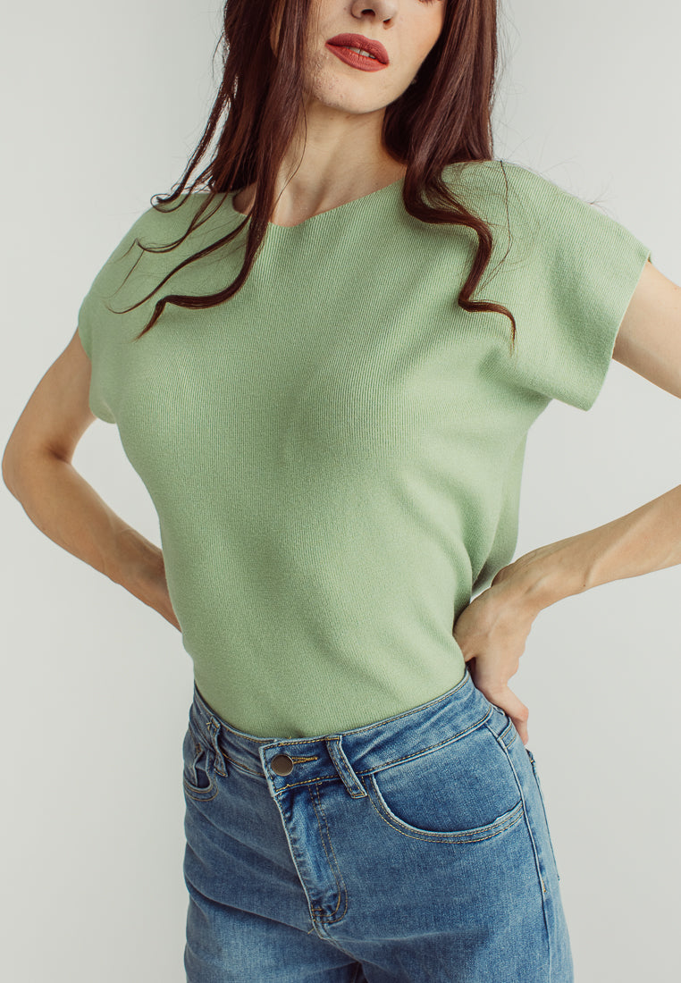 Honey Green Round Neck Knitted Sleeveless Top