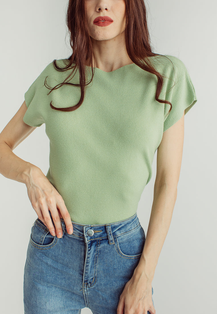 Honey Green Round Neck Knitted Sleeveless Top