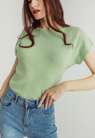 Honey Green Round Neck Knitted Sleeveless Top