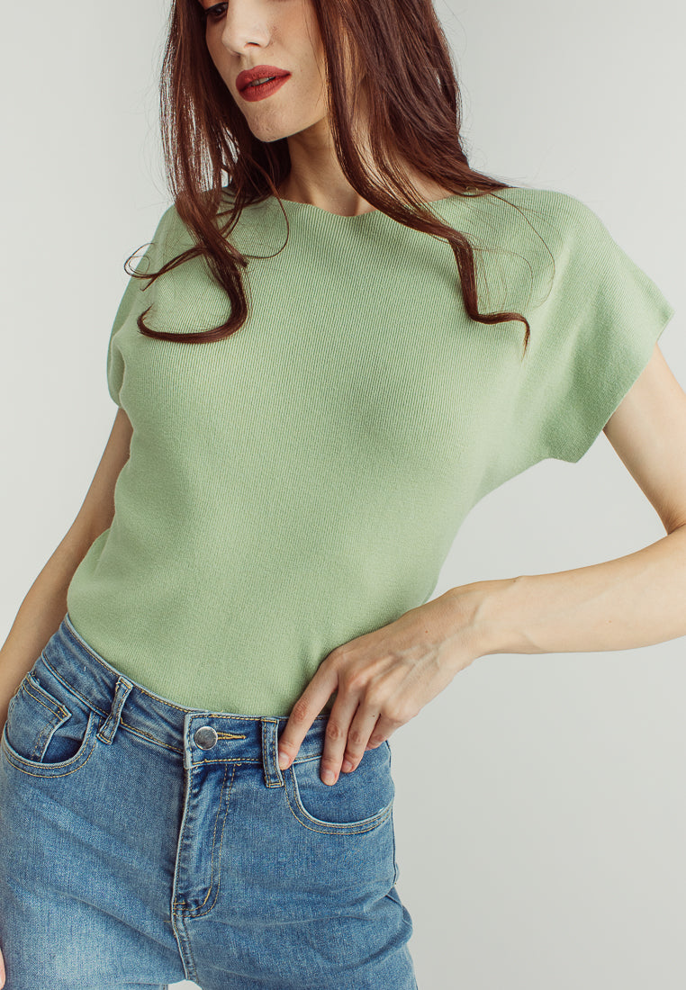 Honey Green Round Neck Knitted Sleeveless Top