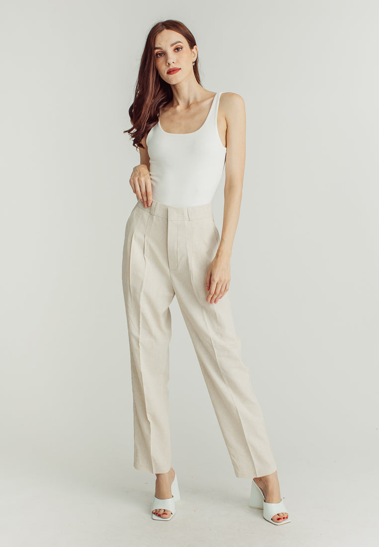 Yvette Beige Straight Cut Trouser Pants