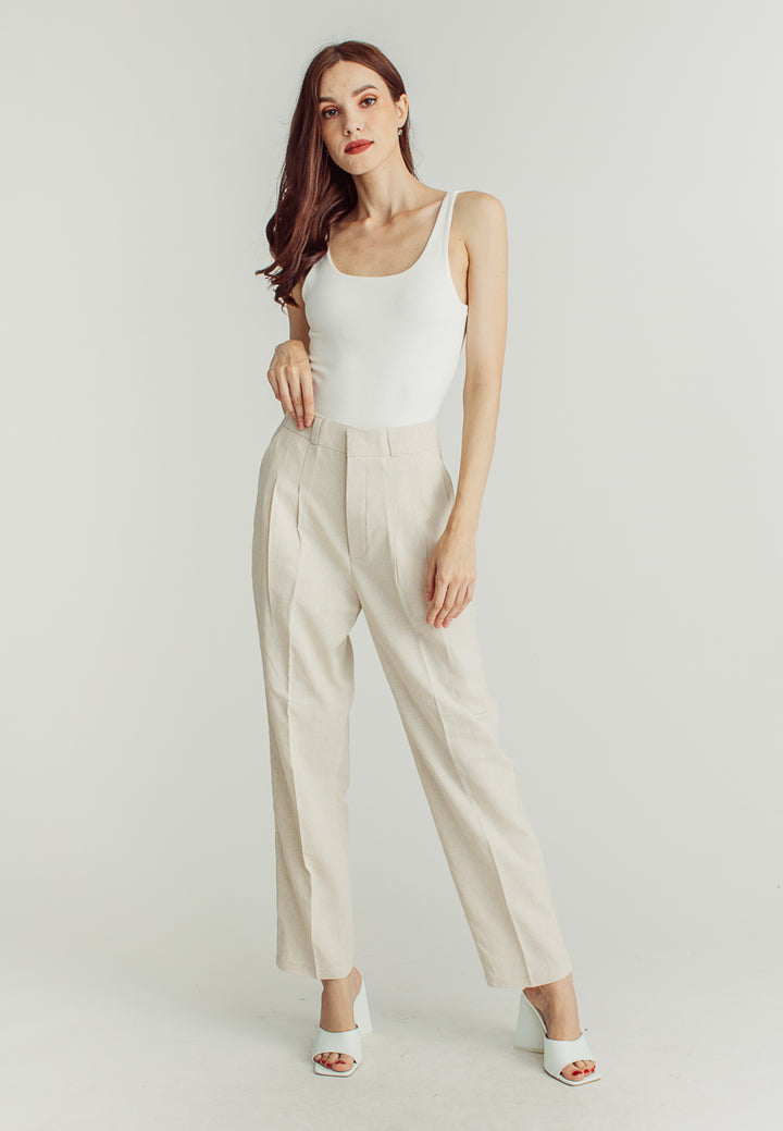 Yvette Beige Straight Cut Trouser Pants