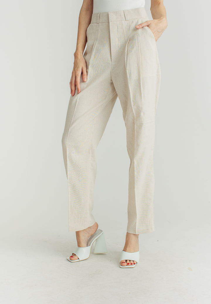 Yvette Beige Straight Cut Trouser Pants