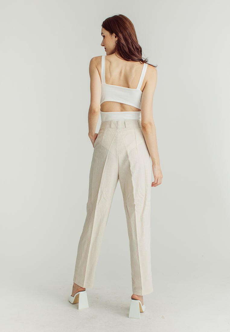 Yvette Beige Straight Cut Trouser Pants