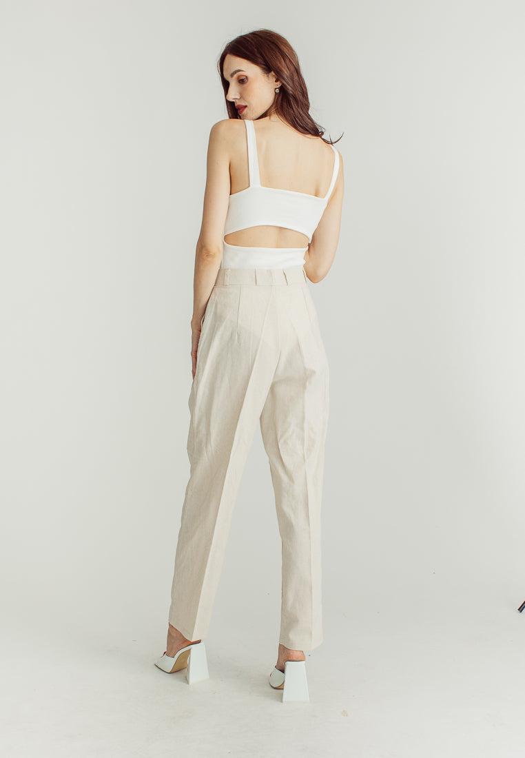 Yvette Beige Straight Cut Trouser Pants