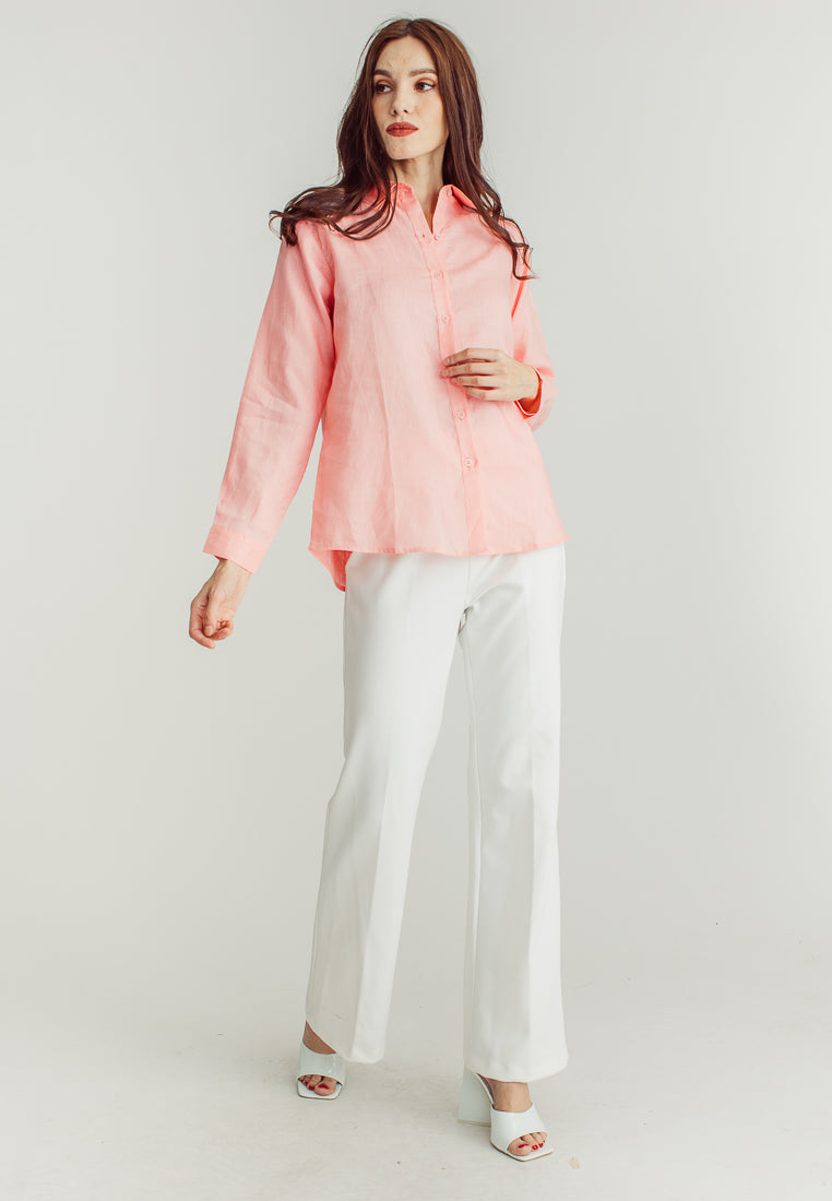 Abby Pink Long Sleeve with Collar Buttondown Polo Top