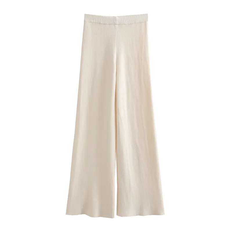 Seff Beige Solid Tone Elastic Waist Full Length Casual Culottes