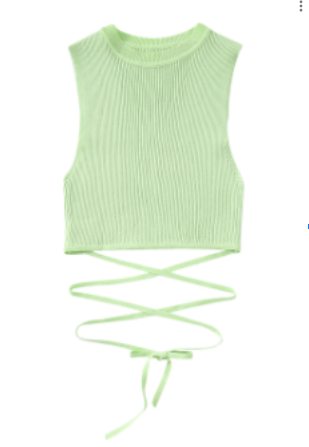 Dahyun Green Knitted Crew Neck Sleeveless Top with Waist Strap