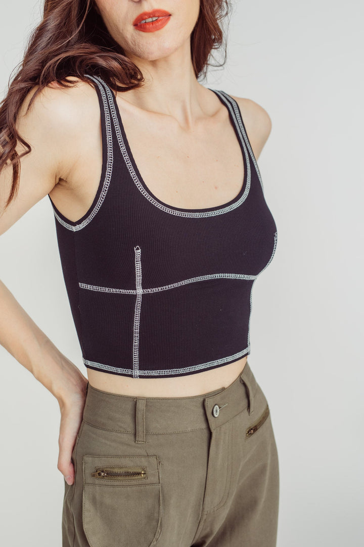 Iggy Black Knitted Scoop Neck Sleeveless Contrast Thread Basic Top