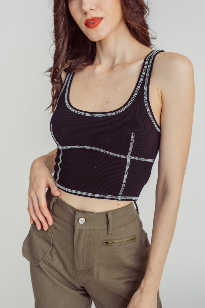 Iggy Black Knitted Scoop Neck Sleeveless Contrast Thread Basic Top