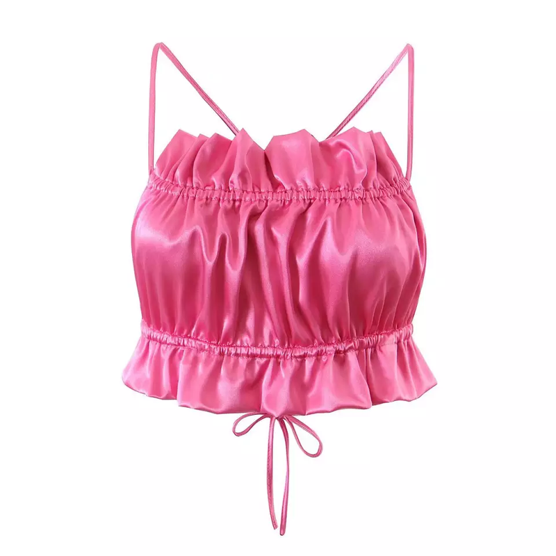 Zoella Pink Silk Ruched Sleeveless Crisscross Back Sexy Top
