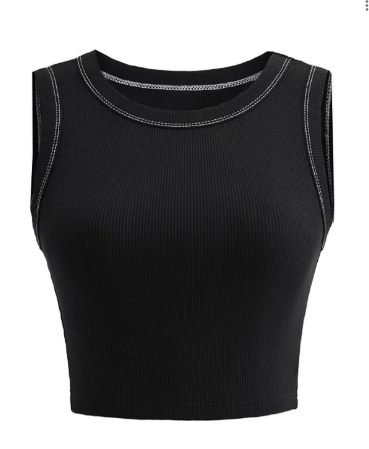 Bane Black Knitted Wide Neck Sleeveless Contrast Thread Tank Top