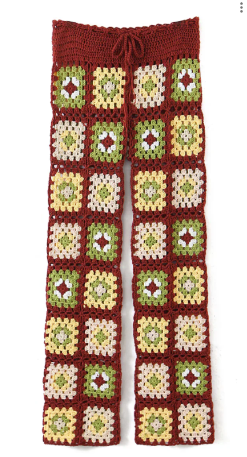 Camri Multicolor Patchwork Crochet Knitted Drawstring Straight Cut Colottes