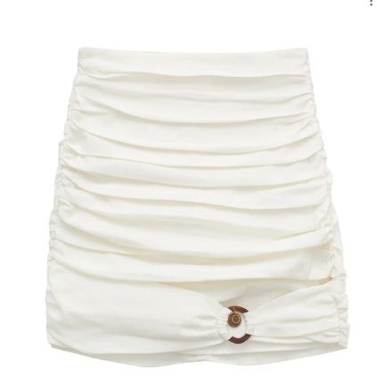 Hitoshi White Ruched Bandage Mini Skirt with Embellishment