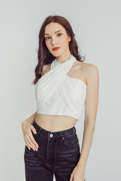 Eviana White Halter Crossover Sleeveless Sexy Top