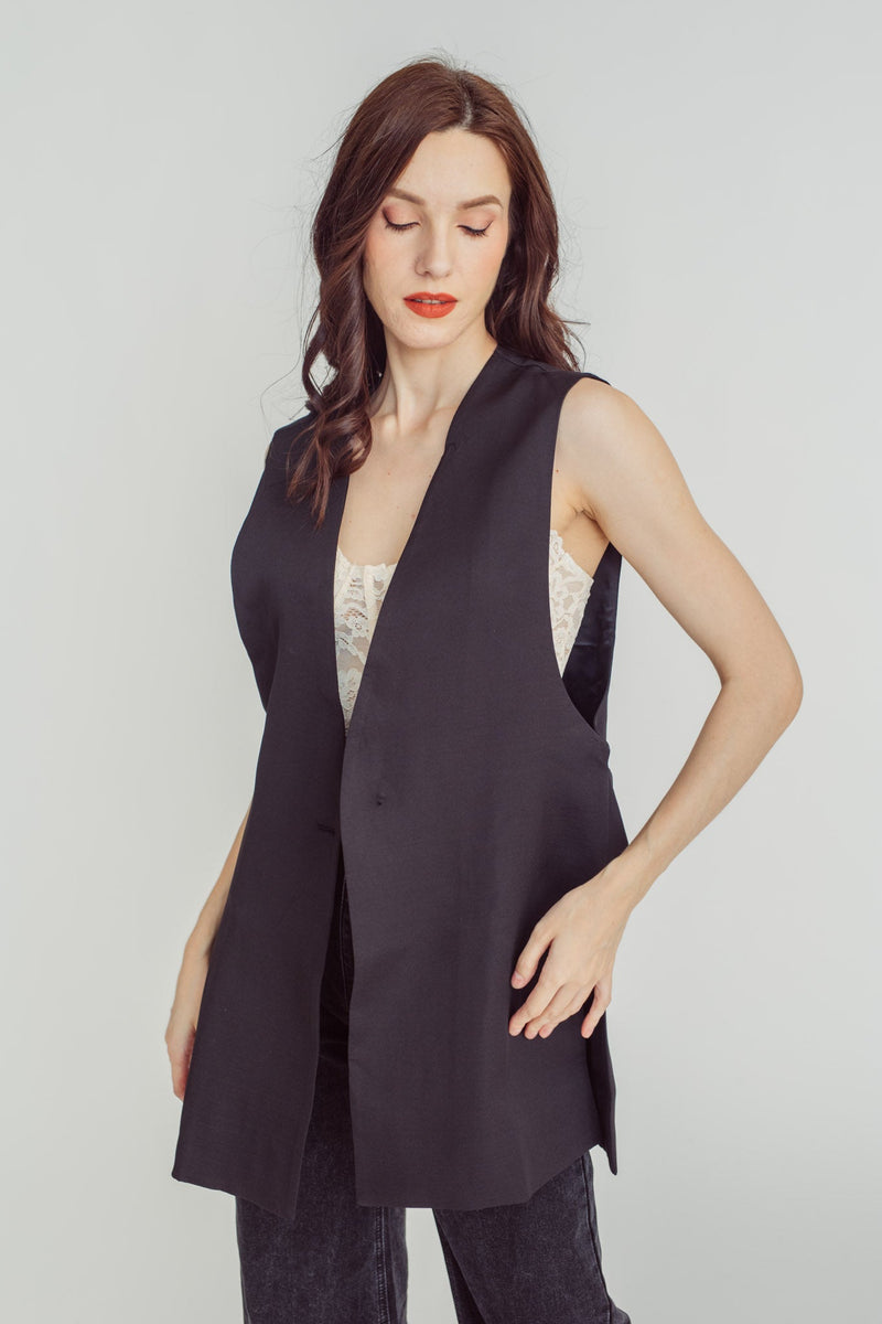 Dior Black V Neck Single Button Sleeveless Vest Top