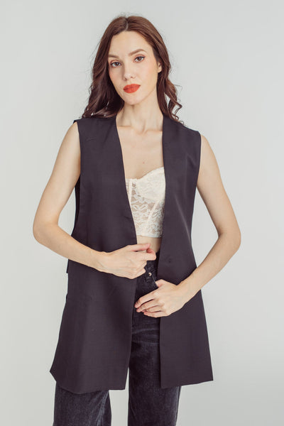 Dior Black V Neck Single Button Sleeveless Vest Top
