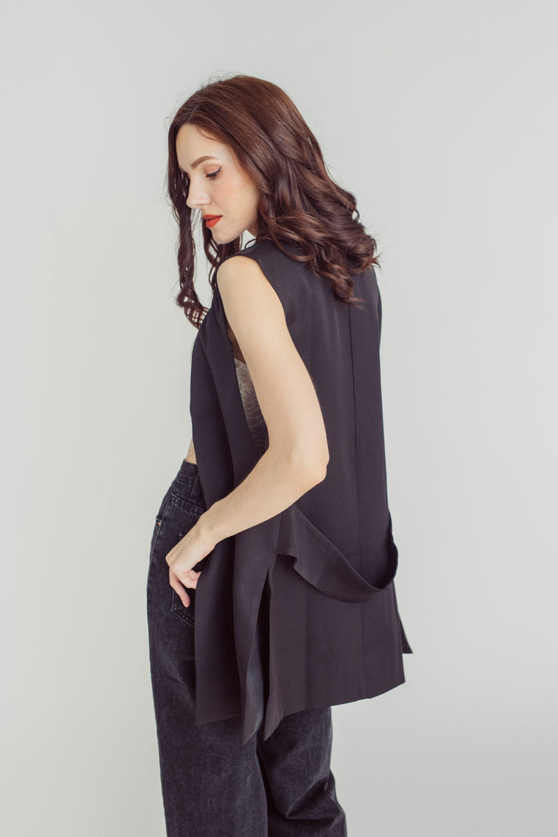 Dior Black V Neck Single Button Sleeveless Vest Top