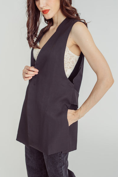 Dior Black V Neck Single Button Sleeveless Vest Top