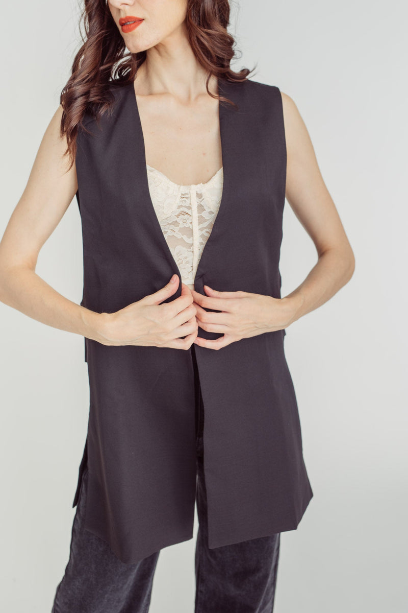 Dior Black V Neck Single Button Sleeveless Vest Top