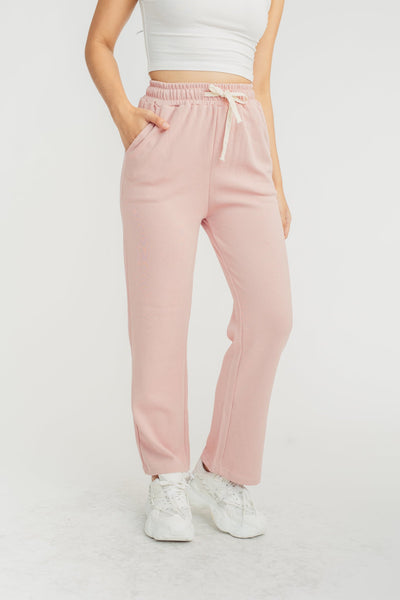 Hanson Pink Drawstring Elastic Waist Straight Cut Sweatpants