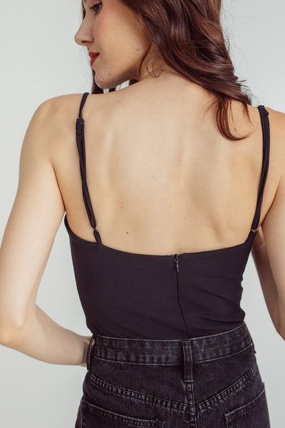 Ember Black Sweetheart Cowl Neck Sleeveless Bodysuit