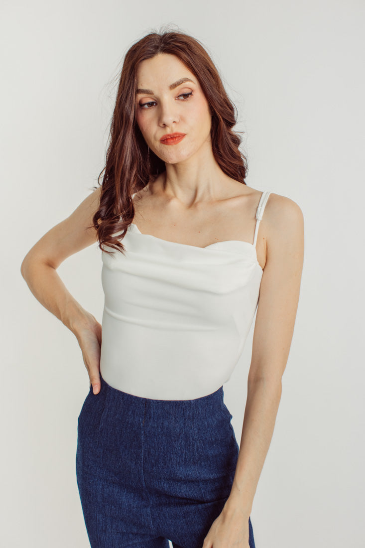 Ember White Sweetheart Cowl Neck Sleeveless Bodysuit