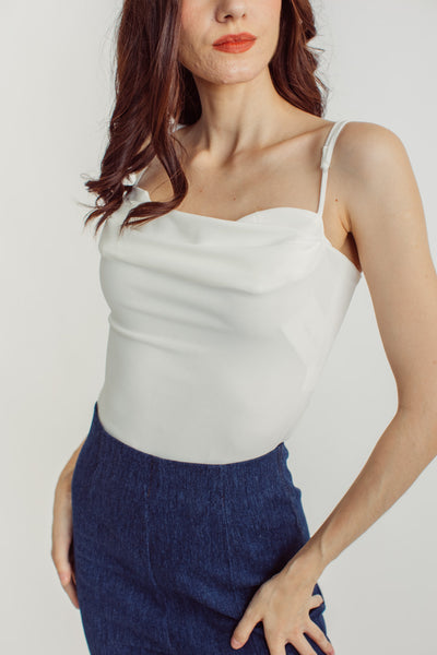 Ember White Sweetheart Cowl Neck Sleeveless Bodysuit