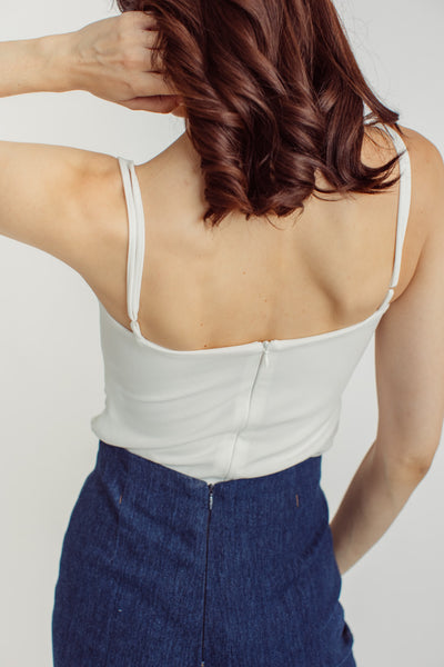 Ember White Sweetheart Cowl Neck Sleeveless Bodysuit