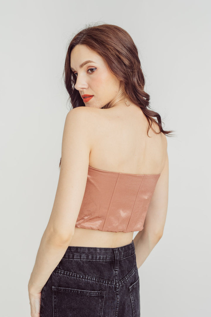 Jade Brown Silk Sweetheart Neckline Pleated Bust Tube Top