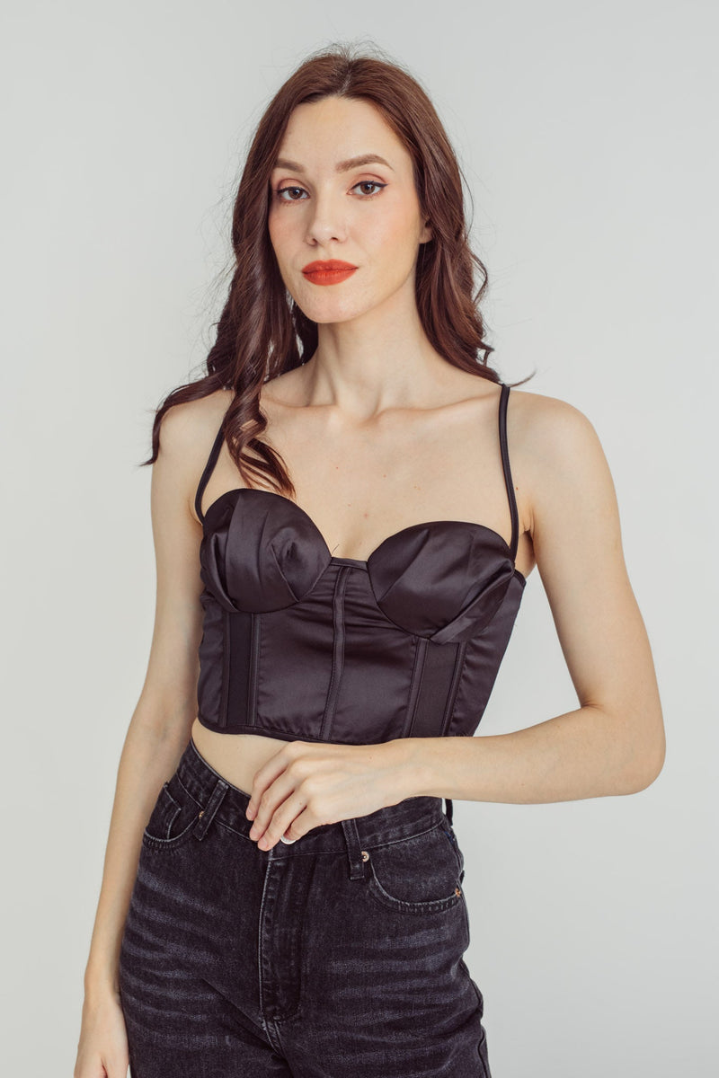 Chantal Black Sweetheart Neckline Shaped Bust Sleeveless Crisscross Back Top