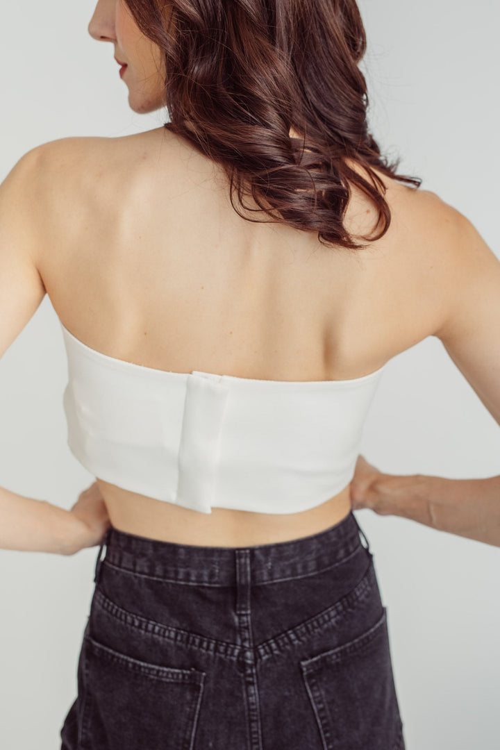Bora White Feather Neckline Lined Tube Top