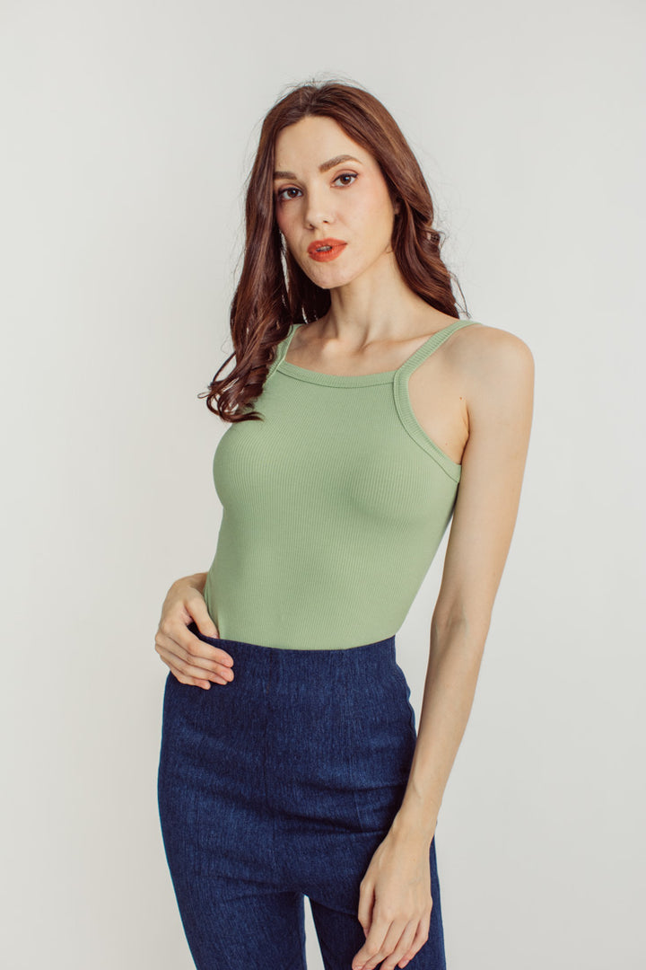 Hattie Green Knitted Scoop Neck Sleeveless Thong Bodysuit