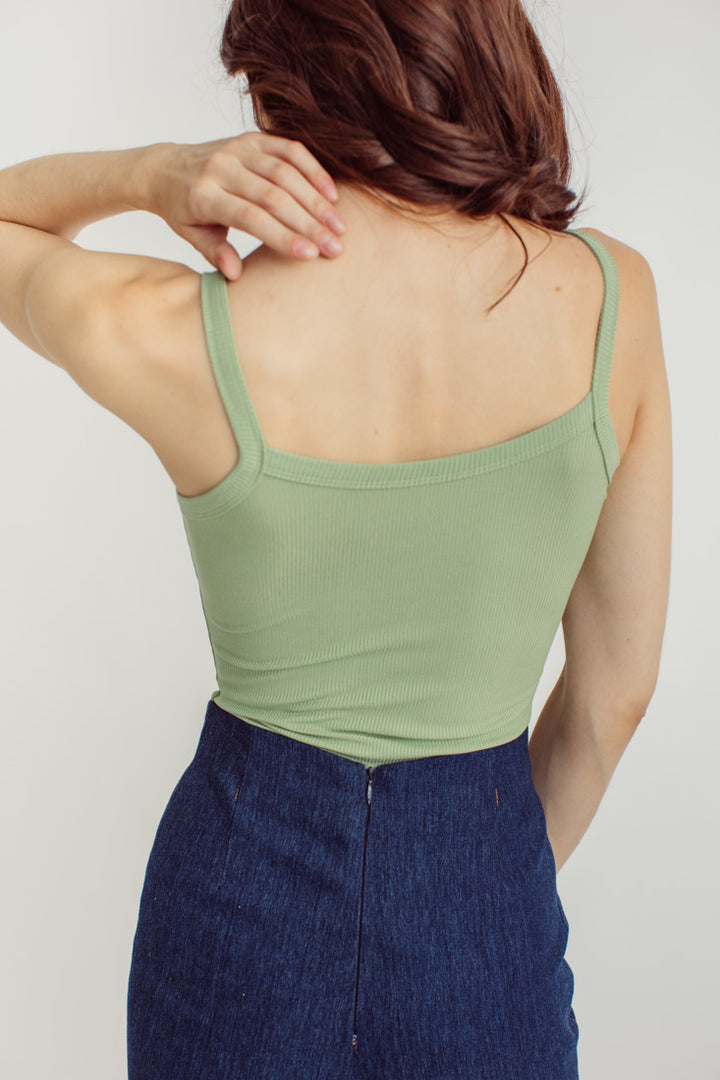 Hattie Green Knitted Scoop Neck Sleeveless Thong Bodysuit