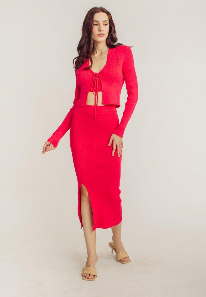 Nolan Fuchsia Knitted Elastic Waist Midi Skirt