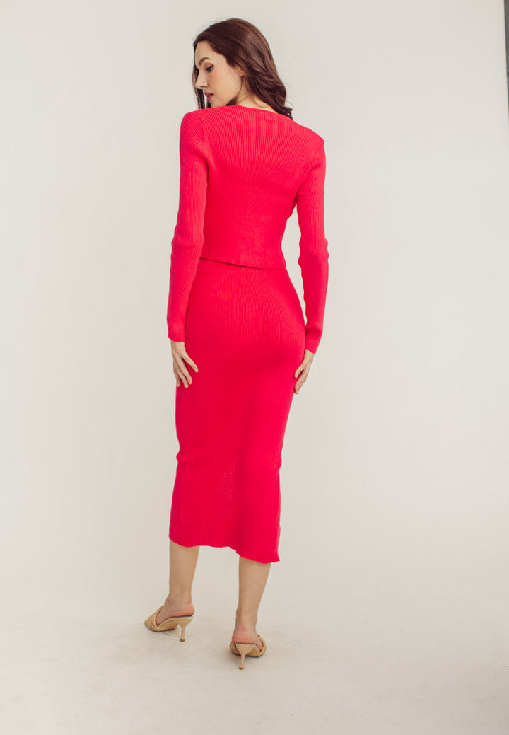 Nolan Fuchsia Knitted Elastic Waist Midi Skirt