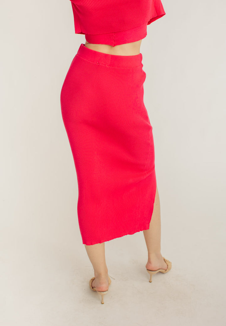 Nolan Fuchsia Knitted Elastic Waist Midi Skirt