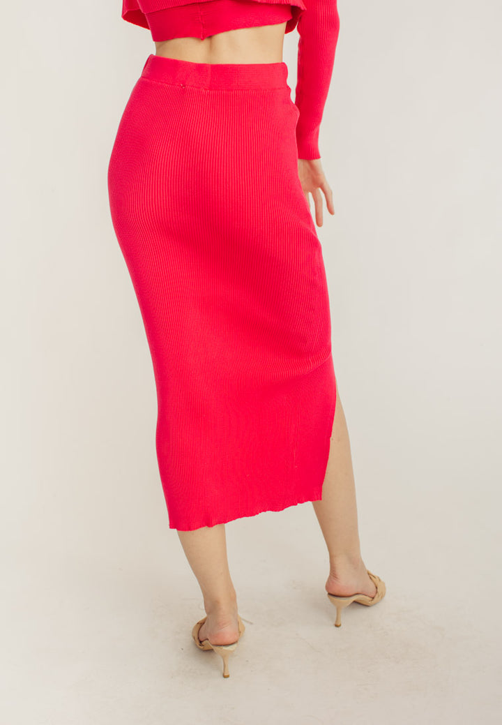 Nolan Fuchsia Knitted Elastic Waist Midi Skirt