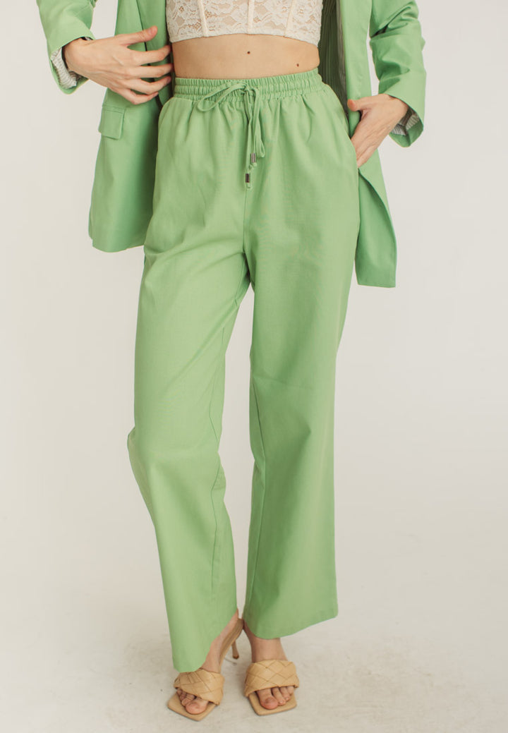 Dennis Apple Green Wide Leg Drawstring Garter Waist Pants