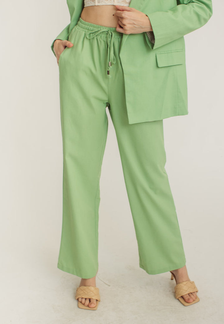 Dennis Apple Green Wide Leg Drawstring Garter Waist Pants