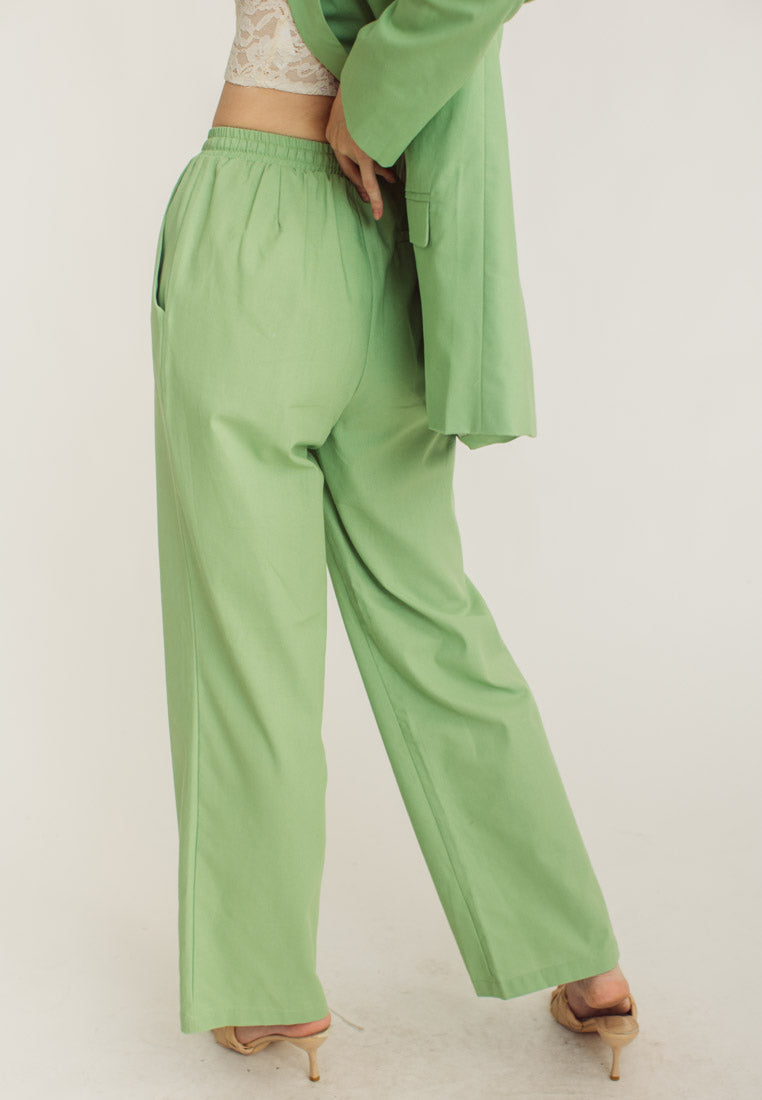 Dennis Apple Green Wide Leg Drawstring Garter Waist Pants