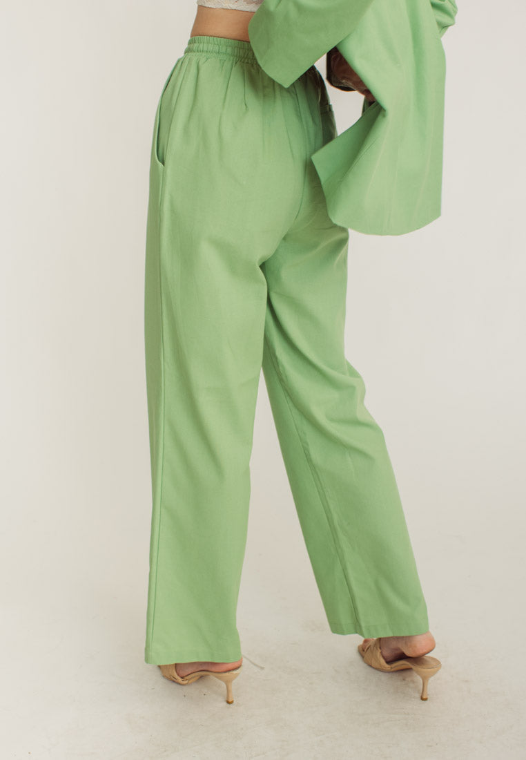 Dennis Apple Green Wide Leg Drawstring Garter Waist Pants