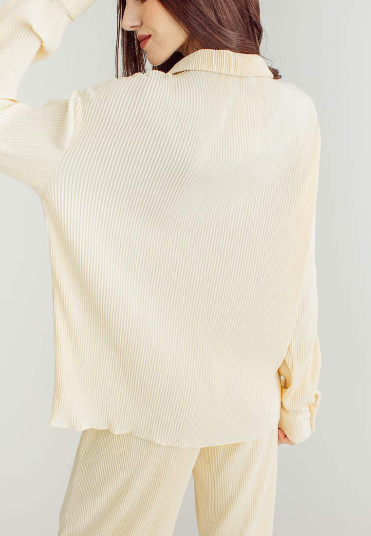 Allie Cream Silhouette Long Sleeve Collar Button And Pants Loungewear Set