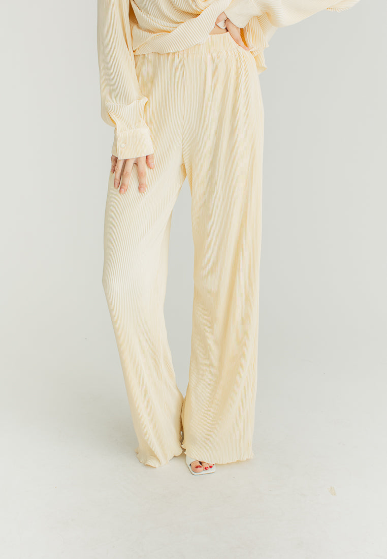 Allie Cream Silhouette Long Sleeve Collar Button And Pants Loungewear Set