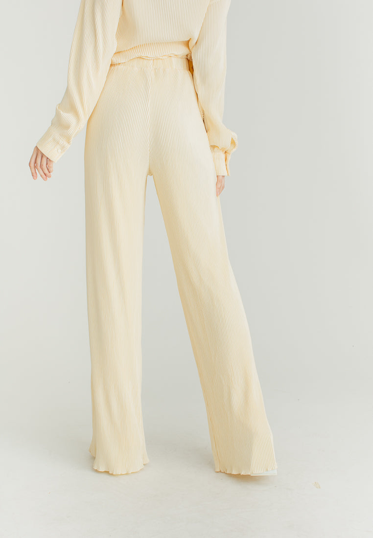 Allie Cream Silhouette Long Sleeve Collar Button And Pants Loungewear Set