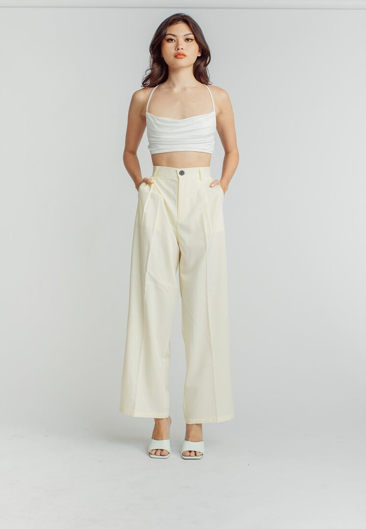 Ryan Light Yellow Zipper Fly Pleated Straight Cut Trouser