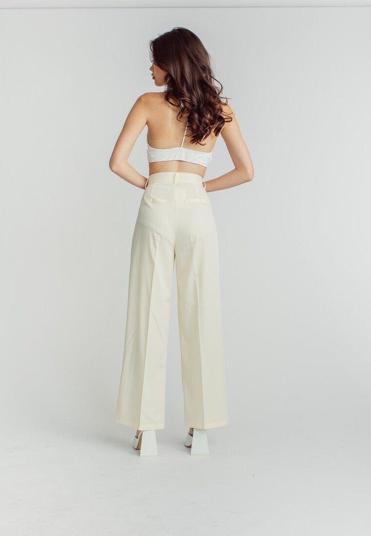 Ryan Light Yellow Zipper Fly Pleated Straight Cut Trouser