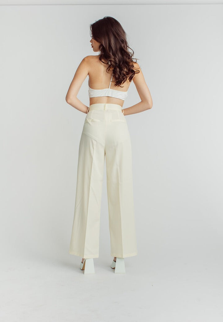 Ryan Light Yellow Zipper Fly Pleated Straight Cut Trouser